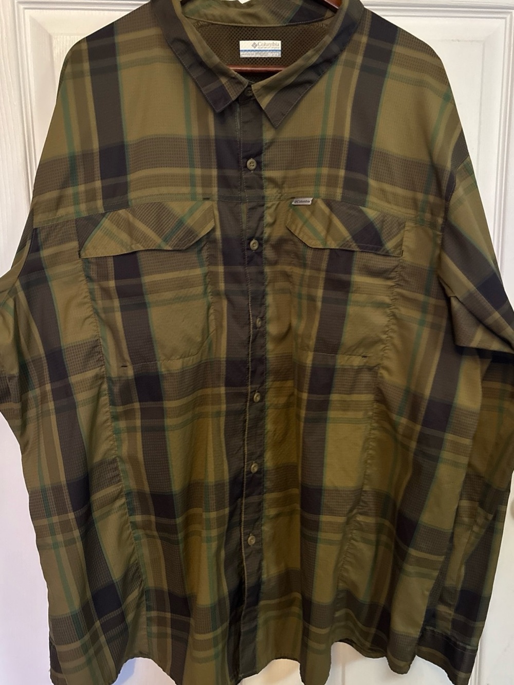 Columbia Omni-Shade Green Plaid Button down Shirt Men 3X/3TF Long Sleeve fishing